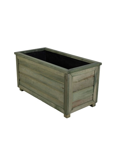 Kaf Ahşap Dekoratif Ahşap Saksı - Uzun / Emprenye Yeşil