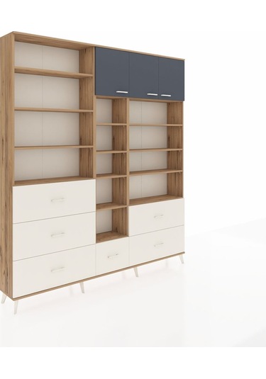 Arges Dolap 17 Raflı 6 Çekmeceli 3 Kapaklı 220x30x243 Çam-antrasit/aytaşı Antrasıt/aytası