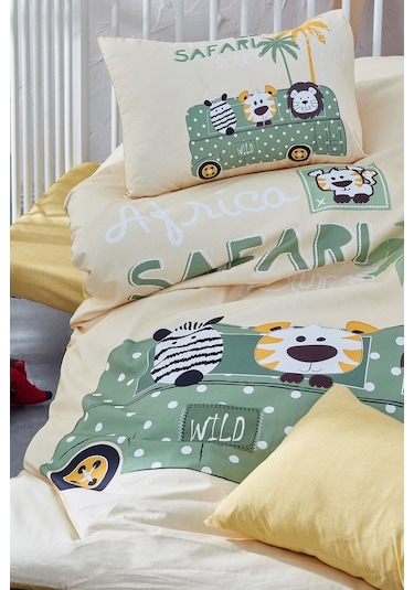 Bonjardinhome Safari Dijital Baskılı 3d Pamuklu Bebek Nevresim Takımı Sarı