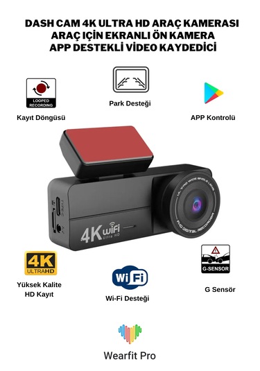 Wearfitpro Dash Cam 4k Araç İçi Kamera Kaza Güvenlik Kamerası
