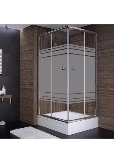 90x90x190 Kare Parlak Profil 06 Kumlu Cam Duş Kabini & 90x90x16 Panelli Duş Teknesi Set Krom