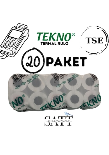 Tekno Rulo Yazarkasa Pos Rulosu 56x14 Mm 20 Paket 200'li Rulo