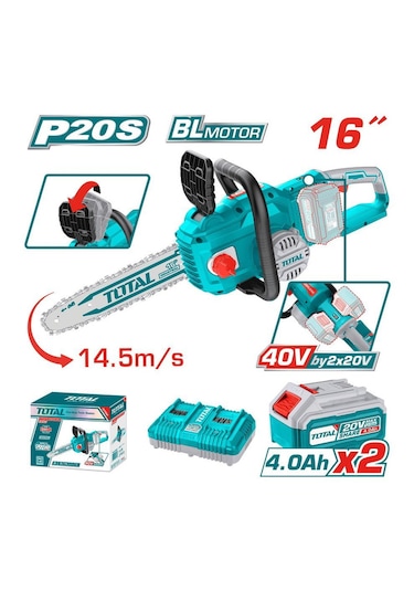 Total TGSLI 401682 40 V 8 A Akülü Zincirli Testere Hızar Ağaç Kesme Makinesi