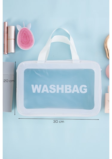 Porsima 3142-1 Şeffaf - Beyaz Seyahat Ve Makyaj Çantası Su Geçirmez Organizer Washbag 20x30cm