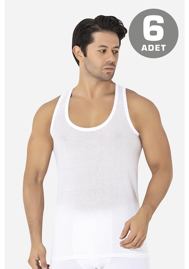 6'lı Paket Beyaz Erkek Fileli Atlet Pamuklu Delikli Yazlık Erkek Atlet Beyaz