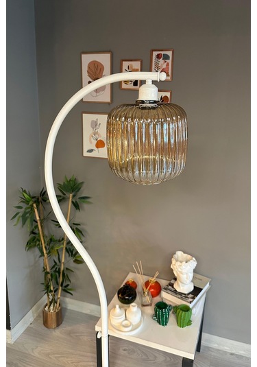 Mopa Beyaz Gövde Bal Rengi Cam Lambader Modern Dekoratif Metal Oturma Odası Çalışma Odası Zemin Natural