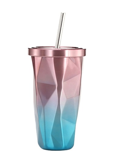 500ml Düzensiz Çift Katmanlı 304 Paslanmaz Çelik Damlatmaz Bardak Pembe