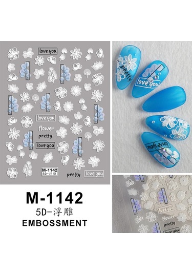 Nail Art Etiketler Çıkartmaları 5d Kabartmalı Kendinden Yapışkanlı Karikatür Çiçek Kelebek Yıldız Tırnak Çıkartmaları Gri Yeşil