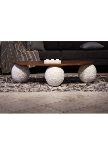 Modern Top Sehpa & Küre Ceviz Mdf Orta Sehpa - Beyaz Desenli