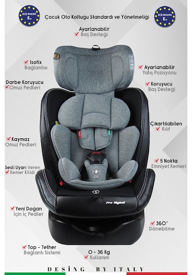 Prego Profix Pro Signal 360  Derece Dönebilen Isofixli 0-36 KG Oto Koltuğu