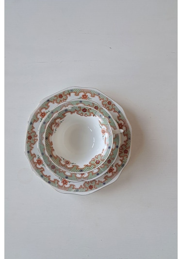 Sütlü Kahve Rengi Antika Çay Fincanı Seti 3 Parça Sütlükahve