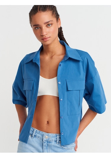 Dilvin 50495 Oversize Cepli Gömlek-indigo Indigo