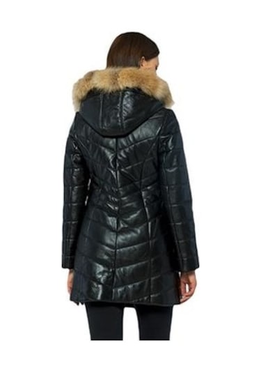 Basics&more Kadın Kürklü Kapüşonlu Deri Ceket Bdr020 001