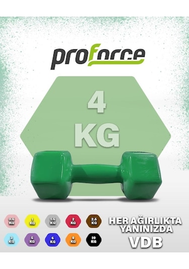Proforce Vdb Dışı Vinil Kaplı Içi Çelik Döküm Ağırlık Dambıl Yeşil 4 KG