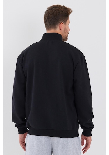 MMetalic İçi Pamuklu Fermuarlı Dik Yaka Yan Cepli Siyah Erkek Hırka 001