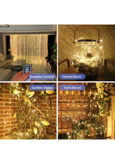 Neevoyu 3x3m 300 Led Perde Işığı 8 Aydınlatma Modu Usb Şarjlı Kumandalı Sıcak Beyaz Festivite Dekorasyonu Sıcak Beyaz