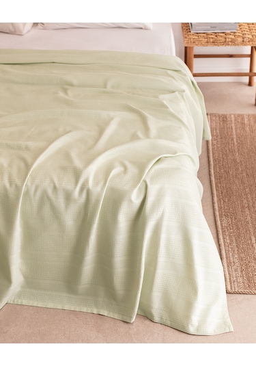 Mathilda King Size %100 Pamuk Karde Düz Pike - Mint Yeşili 8684427199206 Yeşil