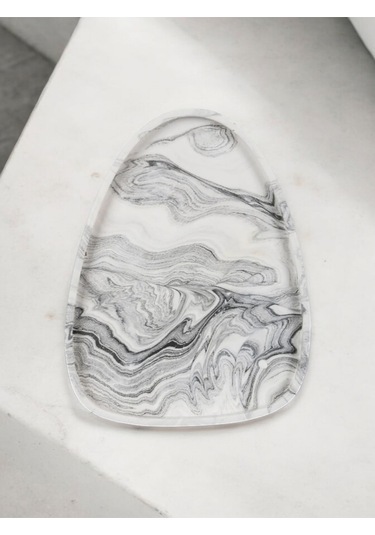 El Yapımı Çok Amaçlı Beton Sunum Servis Tepsisi 26 Cm Dekoratif Sunumluk Orgaziner Takılık Gri