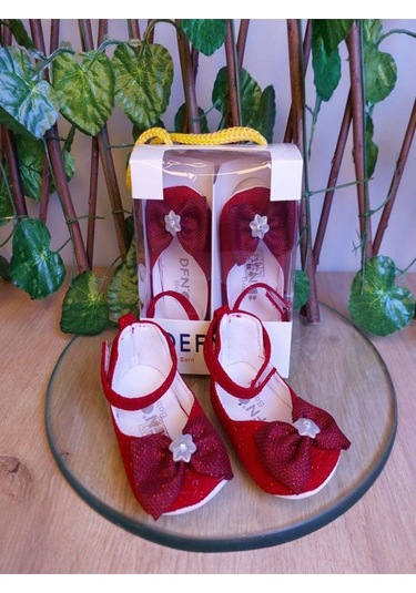 09-12 Aylık 17 Numara Hediyelik Simli Bebek Babet Ayakkabı-613 Kırmızı