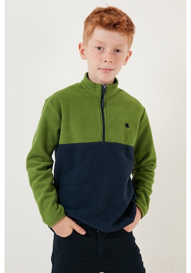 Lela Yumuşak Dokulu Yarım Fermuarlı Renk Bloklu Dik Yaka 2'Li Paket Çocuk Polar 5905004S2 Gri Siyah-Yeşil Lacivert