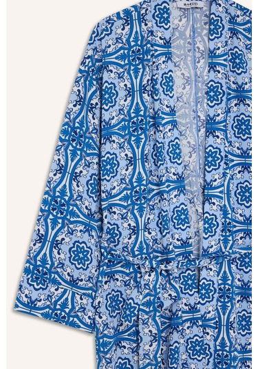 Defacto Relax Fit Bisiklet Yaka Desenli Viskon Kimono E7262ax25smbe43 Mavi