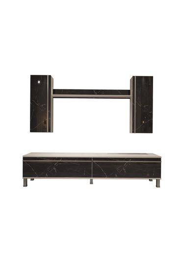 Decoraktiv Eko 7 Mdf Std Krom Ayaklı Tv Ünitesi Tv Sehpası Beyaz - Siyah Mermer