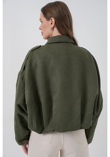 Kadın Oversize Süet Ceket 1055 - A.haki Haki