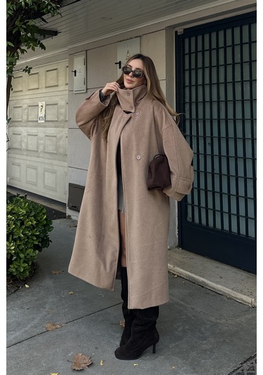 Vizon Vittoria Düğmeli Yaka Kaban - 2511 Camel