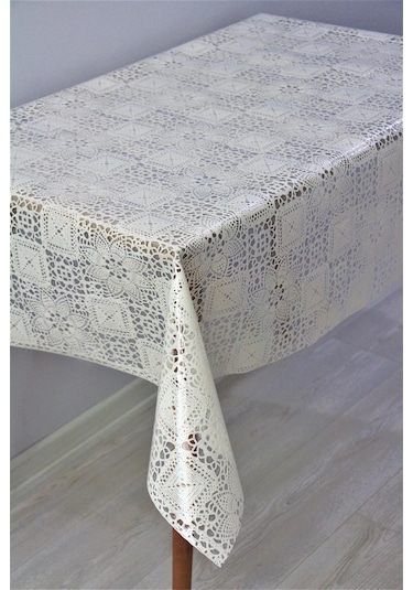 Pvc Şeffaf Kaplama Silinebilir Masa Örtüsü-072d-karemotif-krem