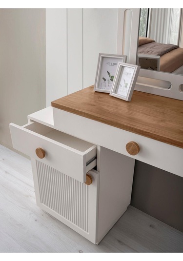 %100 Mdf-aytaşı-bohem Mahlas Aynalı Şifonyer-makyaj Masası Beyaz