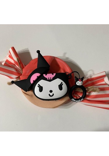 Iphone 1/2. Nesil Uyumlu Koruyucu Bluetooth Kulaklık Kılıfı Kuromi Figürlü Siyah Airpods 1/2. Nesil