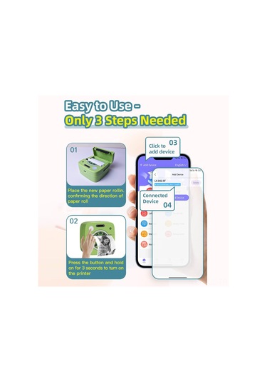 Gajeena M1 Termal Yazıcı 200dpı - Bluetooth Bağlantı, 1200mah Batarya, 58mm Kağıt - Aı Portre, Fatura, Not Defteri İçin Siyah-beyaz Baskı 1 Adet Kağıtlı Paket Gümüş