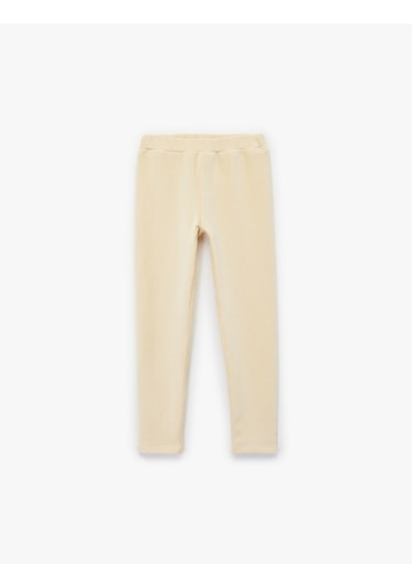 Koton Beli Lastikli Yüksek Bel Basic Kadife Tayt Bej 6wkg40139ak Ekru