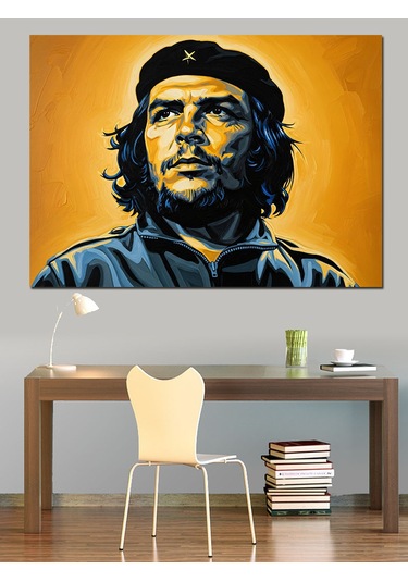 Sarı Arkaplan Che Guevara Portre Dekoratif Kanvas - Mdf Ahşap Tablo