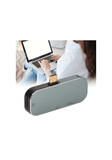 Yuntech01 Yx04-x3 Mini Type-c Hub, 100w Pd Şarj + Usb3.1 10gbps + Usb2.0 + Aux, Çift Aux, Alüminyum, Win/android/os X Uyumlu, Plug & Play