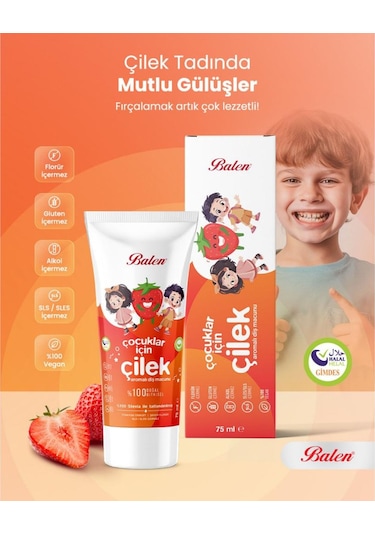 Balen Çocuklar İçin Doğal Çilek Özlü Diş Macunu 75 Ml