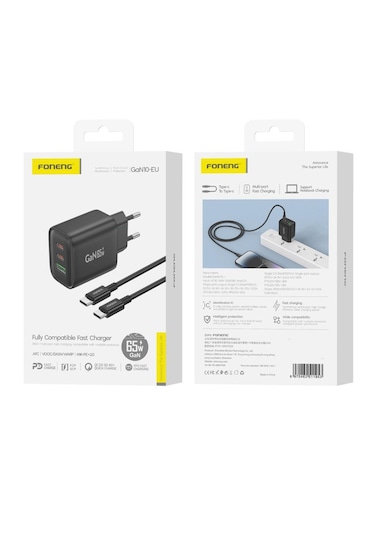 Foneng Gan10 Gan 65w 2x Type-C - 1x USB 3 Girişli Hızlı Şarj Aleti