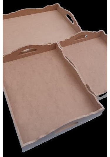 Hobi Dekoratif Tepsi Seti Üçlü Model Ham Ahşap Mdf El Yapımı