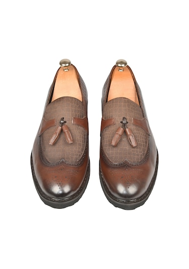 Deepsea Erkek Kahve Deepsea Lazer İşlemeli Püsküllü Yüksek Ortopedik Taban Orjinal Deri Ayakkabı 2509981 Kahve