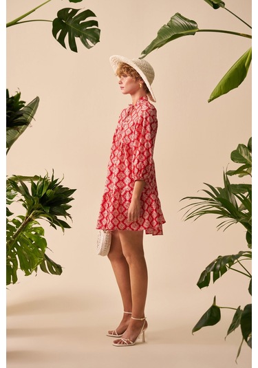 Mathilda Store Desenli Mini Elbise Kırmızı