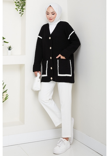 İlge Düğmeli Triko Hırka 1597 - Siyah Siyah