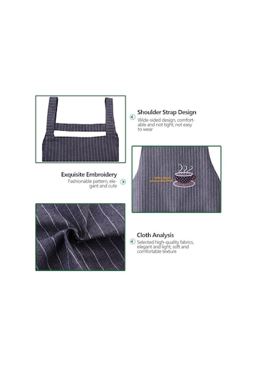 Gri Sevimli Pamuklu Mutfak Önlüğü Ev Yağ Geçirmez Kahve Şefi El Mendili Önlük Büyük Cep İle Kadın Pişirme Barbekü Aksesuarları