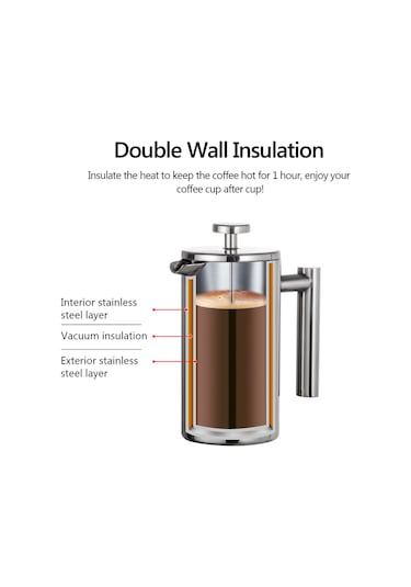 Xindoker Çift Cidarlı Paslanmaz Çelik French Press Kahve Makinesi - 350ml/800ml/1000ml Diğer