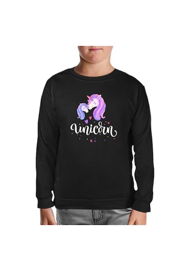 Unicorn Anneler Günü Siyah Çocuk Sweatshirt Siyah