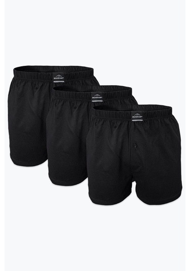 Malabadi Erkek Siyah 3 Lü Paket Geniş Kalıp Büyük Beden Boxer %100 Pamuk Battal Boy 3m024 Siyah