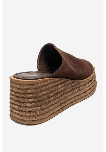 Luvishoes Marc Kahverengi Süet Hakiki Deri Dolgu Topuklu Kadın Terlik