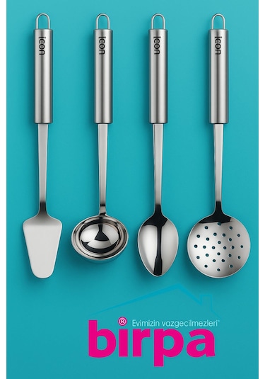 İkonik Lezzet Seti-şık Paslanmaz Spatula, Kepçe, Servis Ve Süzgeç Kaşığı Paslanmaz Çelik