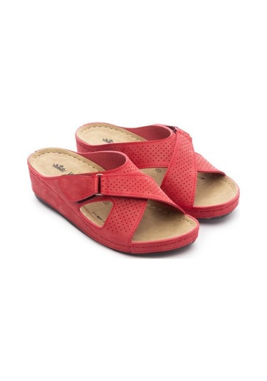 Roy Jones Kadın Ortopedik Çapraz Cırtlı Ayarlanabilir Üst Detay Konfor Modeli Günlük Terlik Yumuşak Kırmızı