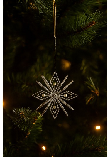 İncili 6 Yapraklı Altın Yılbaşı Ağaç Süsü Dekoratif Parlak Süs