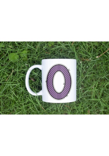 O Harfi Mor Puantiyeli Kupa Bardak - Polka Dot Tasarım Kahve Çay Bardak - Kişiye Özel Hediyelik Beyaz